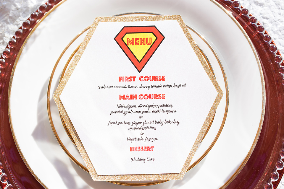 wonder-woman-meets-superman-menu-white-menu-cards-with-superman-symbol-and-red-cursive