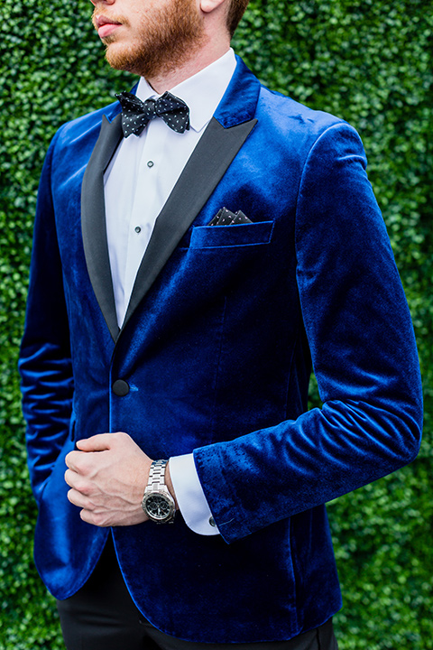 Lakewood-store-45th-anniversary-party-model-in-blue-velvet-coat