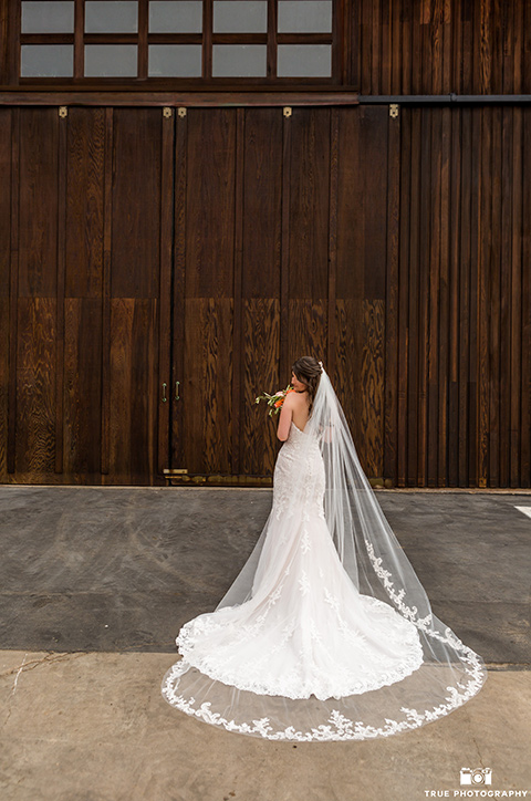 bride with flow white strapless wedding gown