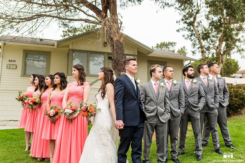 Martin Johnson House Wedding with bridal party standing in a triangle