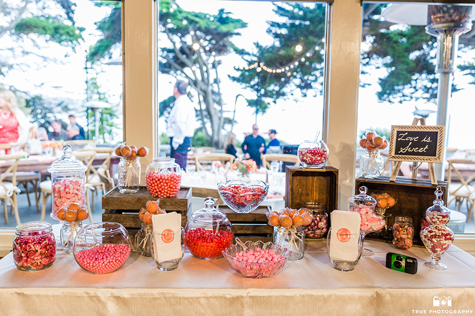 Martin Johnson House wedding dessert table with a coral color decor