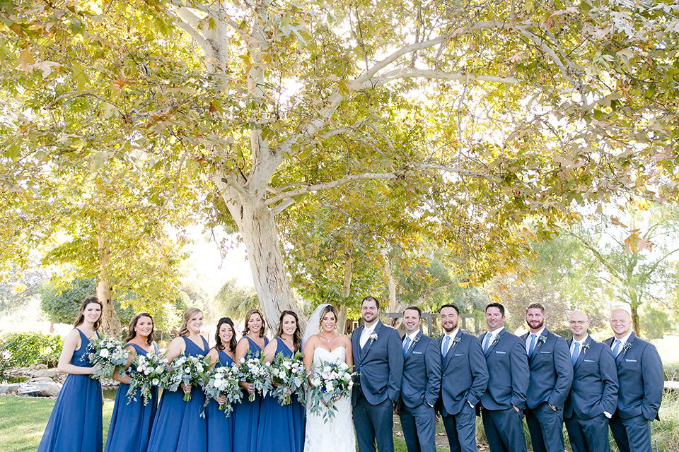 gallaway-downs-wedding-bridalparty-the-bridesmaids-in-royal-blue-gowns-groomsmen-in-navy-blue-suits-bride-in-a-lace-a-line-gown-and-groom-in-a-navy-blue-suit-with-a-white-long-tie