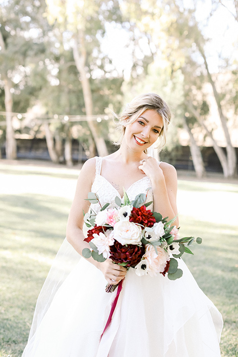 bride wearing a tulle ballgown with a strapless neckline