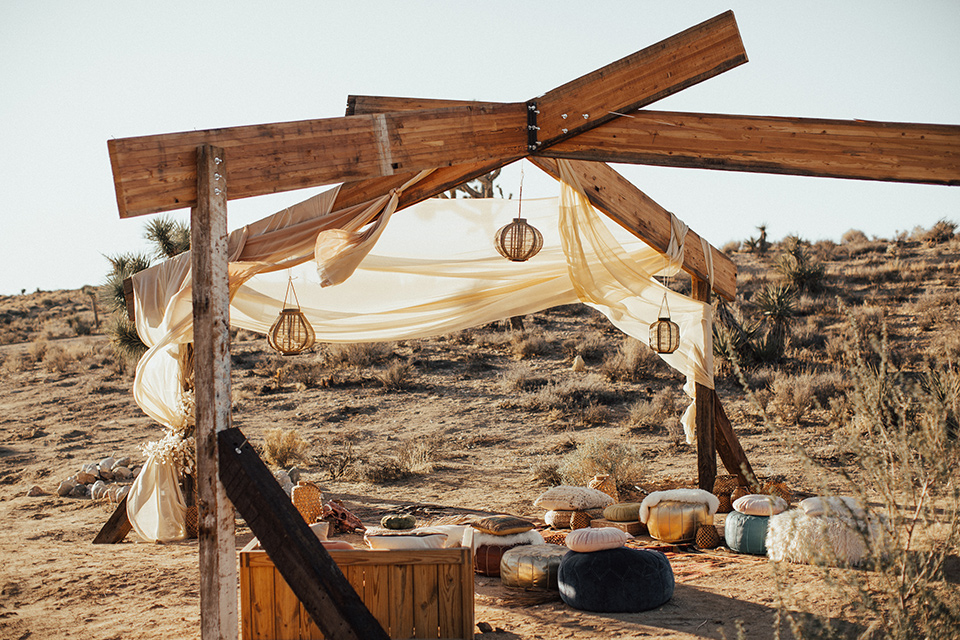 Bohemian chic wedding decorations in Joshua Tree