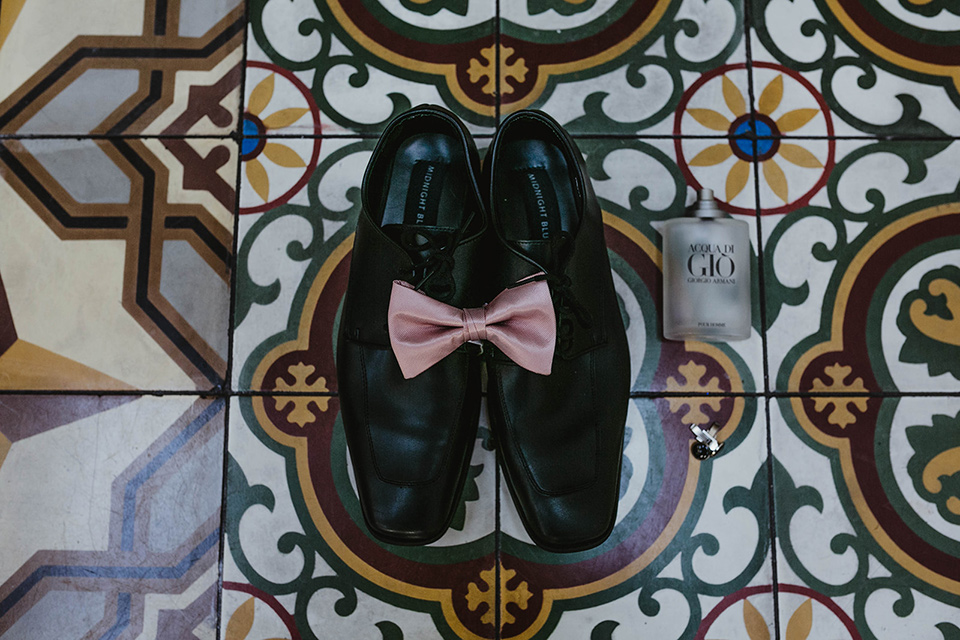 The-Ebell-In-Long-Beach-Wedding-grooms-shoes-and-rose-gold-bow-tie