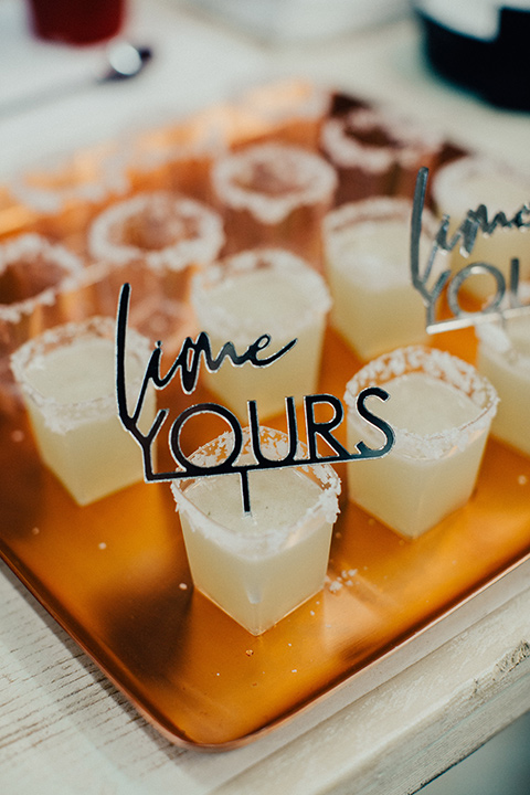 Wedding styled margaritas that say lime yours