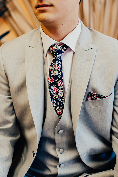 sundrop vintage photo shot grey suit with floral tie