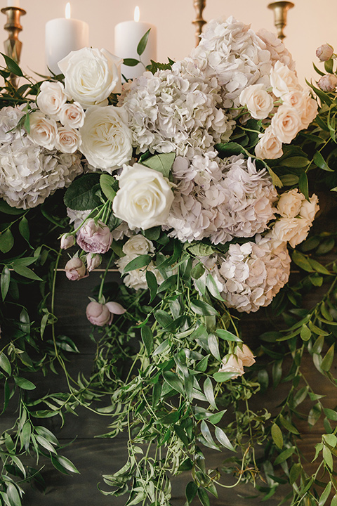 white and green florals