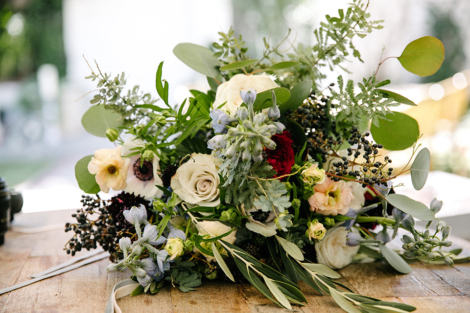 White and green florals