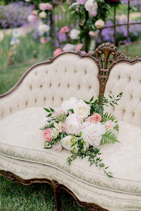 white and pink florals on a white vintage couch