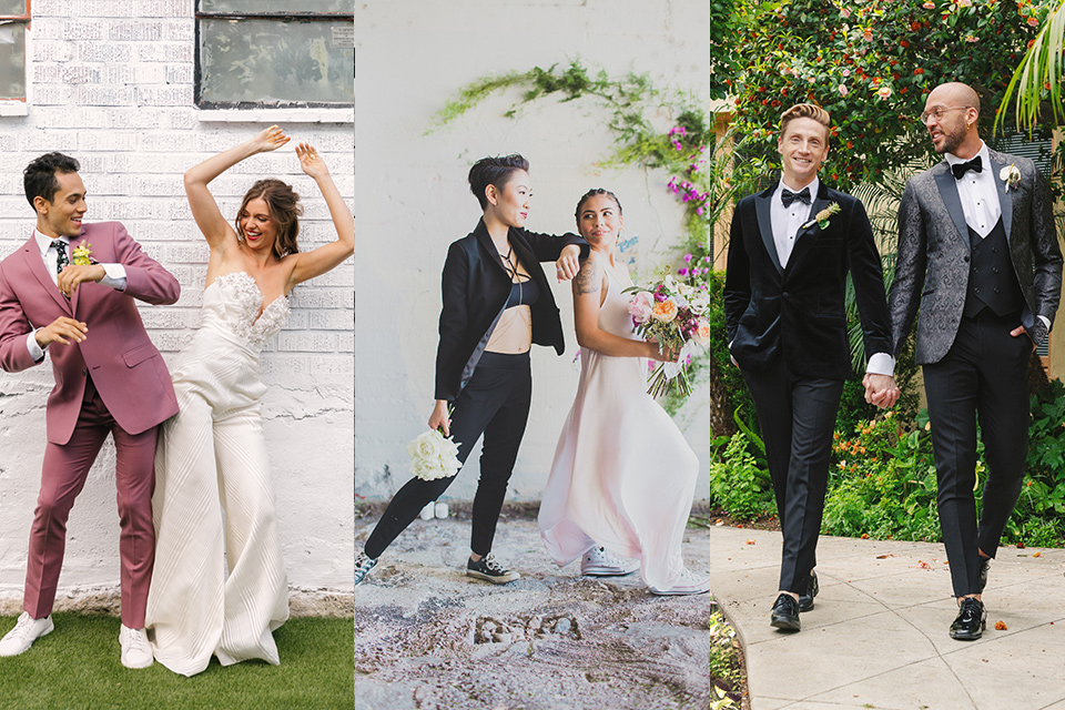 brides and grooms in various styles with same-sex marriage