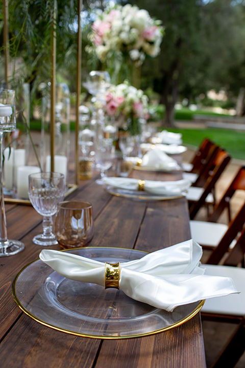  see through charger plates and silver and gold flatware