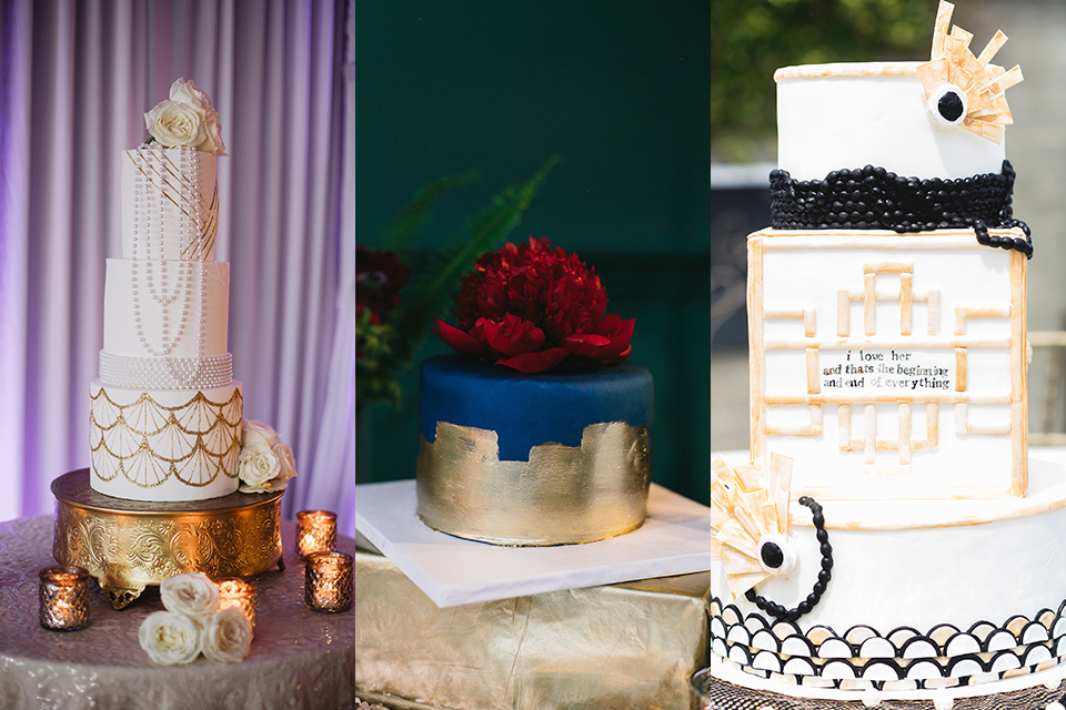 Art deco and roaring twenties inspired cakes at the reception