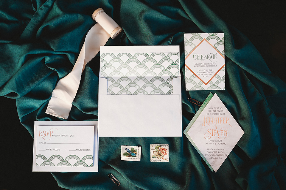 Art deco and great Gatsby invitations with gold trim