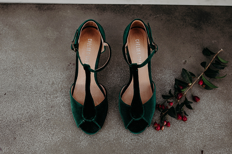 Highway-West-Vacations-bridal-heels-in-green-velvet