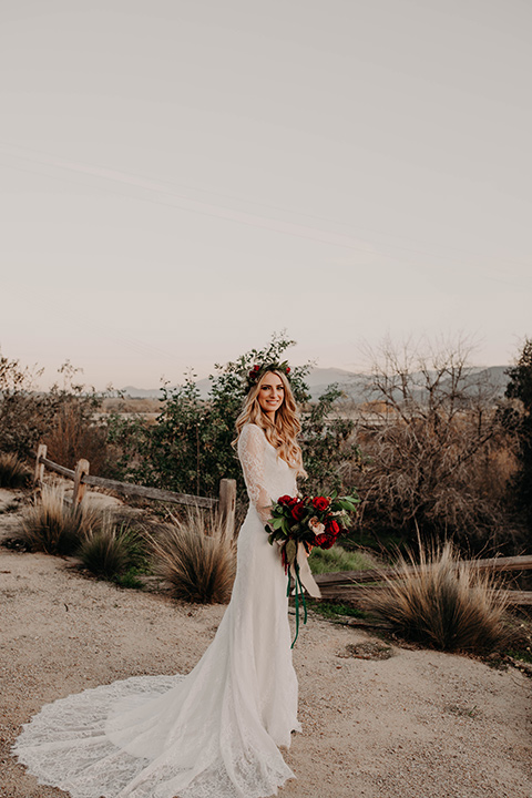 Highway-West-Vacations-bride-alone-in-a-lace-gown-with-sleeves-and-a-floral-crown