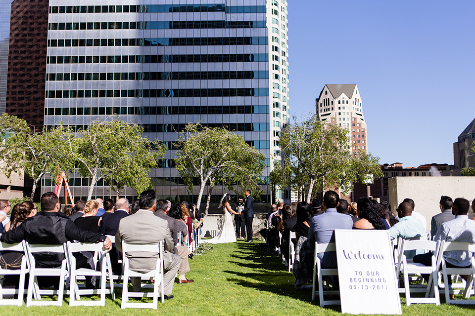 walt-disney-concert-hall-ceremony-bride-in-a-strapless-white-gown-with-a-sweetheart-neckline-groom-in-a-navy-tuxedo