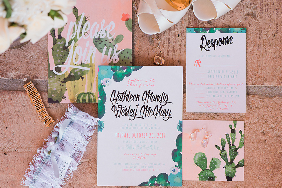 tanque-verde-ranch-arizona-wedding-invitations-in-pink-with-watercolor-cacti-on-them