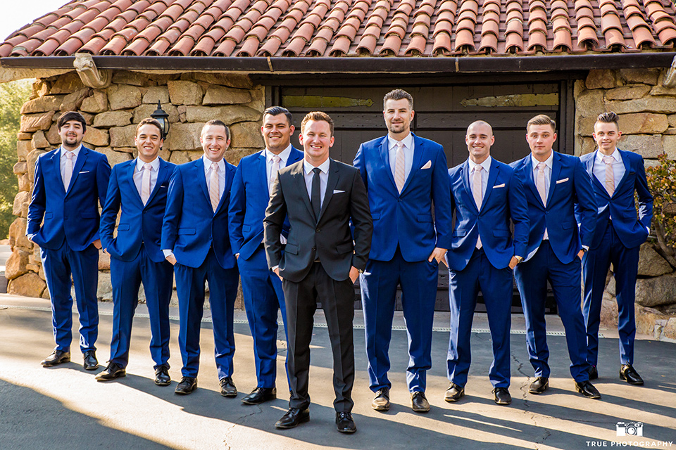 mount-woodson-castle-groomsmen-in-cobalt-suits-groom-in-a-black-suit