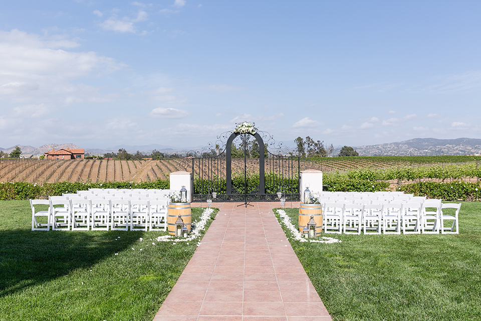 white chairs and brick pathway 