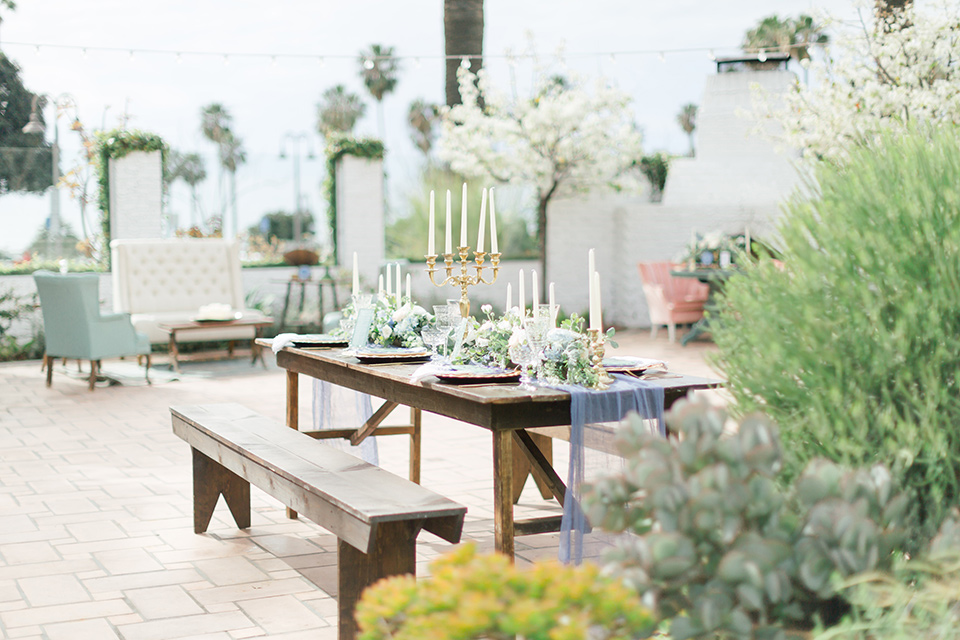  wooden picnic table and decor