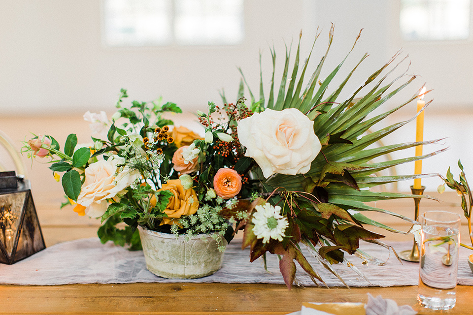 modern Moroccan shoot tropical and green floral arrangements