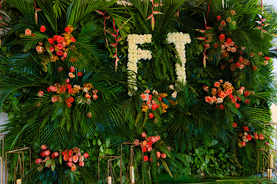 colorful floral arrangement with the Friar Tux logo 