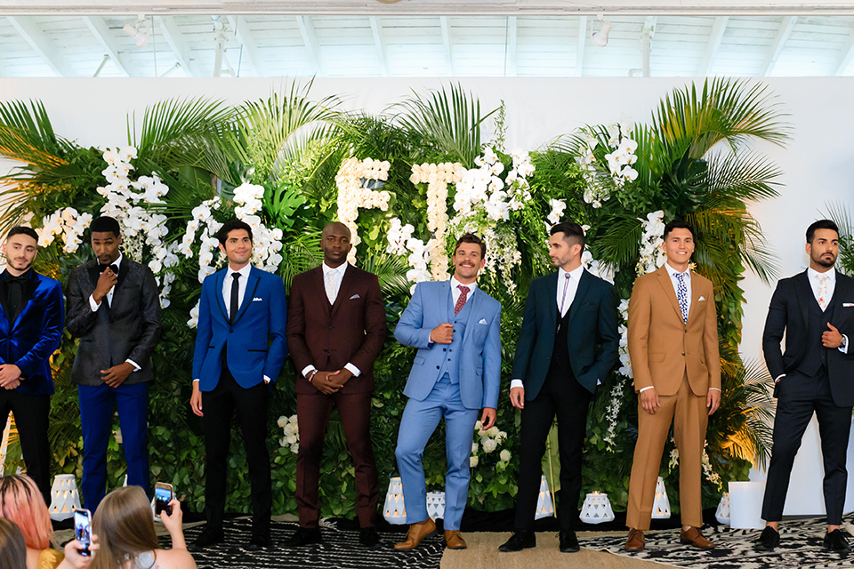 Friar Tux Summer Bash models in first looks of styles like a café brown suit, light blue colored suit and more