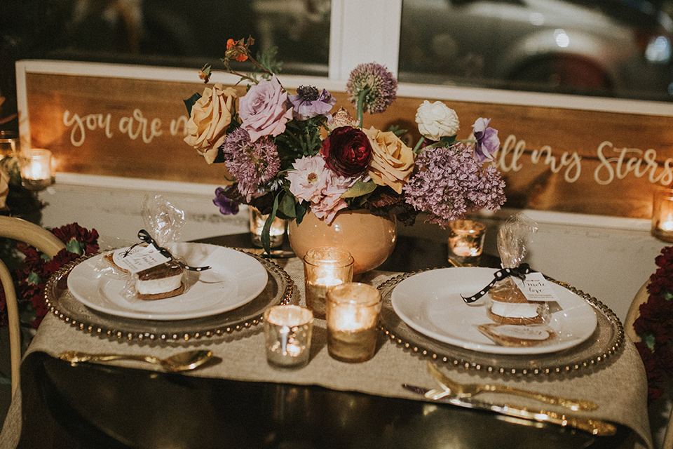 Sunset-Cliffs-Shoot-white-flatware-with-gold-trim-and-gold-accessories