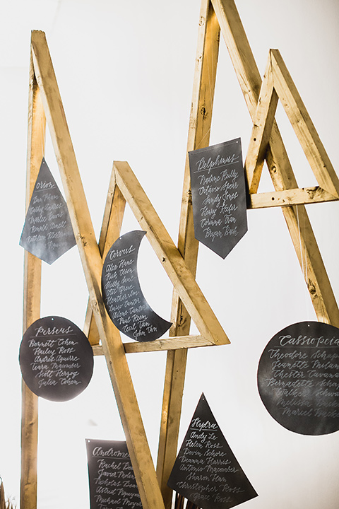 The-Yost-Theatre-table-seating-cards-in-black-geometric-shapes-and-gold-lettering