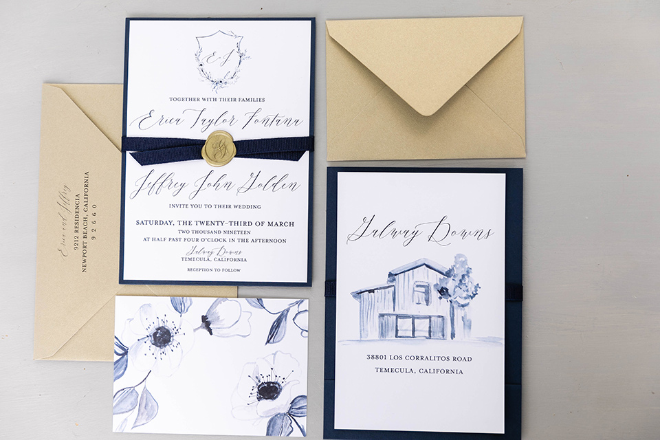  gold and navy invitations