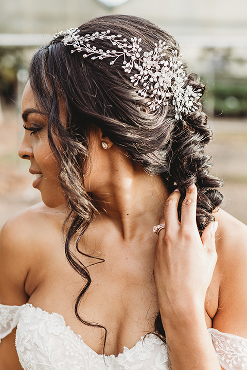  bridal hair with a braid and headpeice