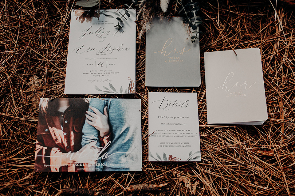  invitations with pastel forest detail