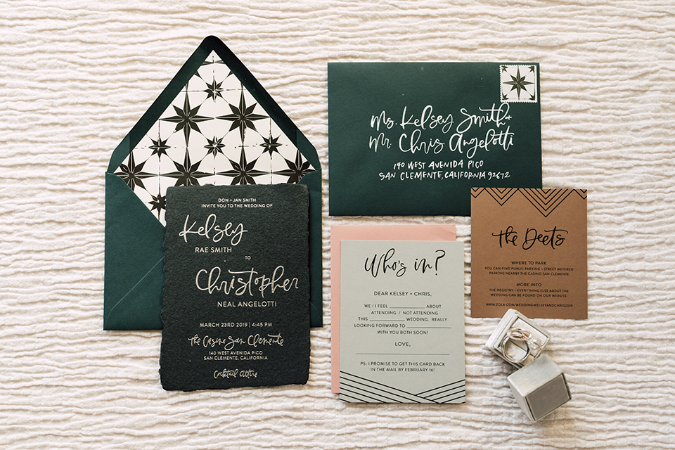 teal art deco style wedding invitations