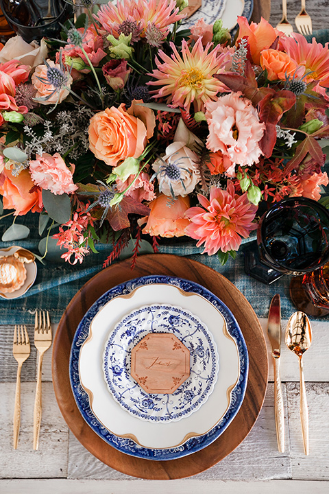  Spanish inspired flatware with orange and pink florals and gold touches