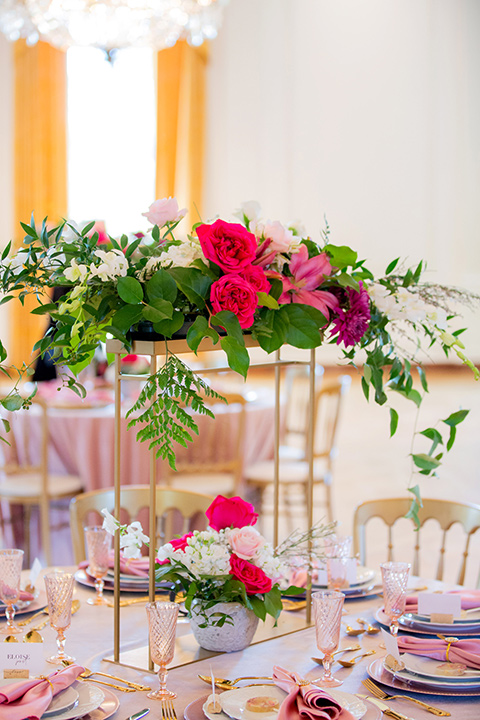  pink linens and gold decor