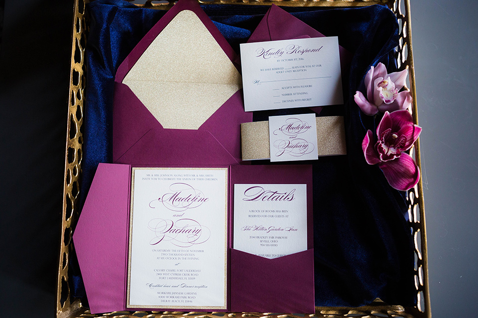  purple invitations with purple envelopes