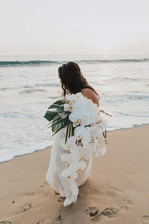  bride in a white lace gown 