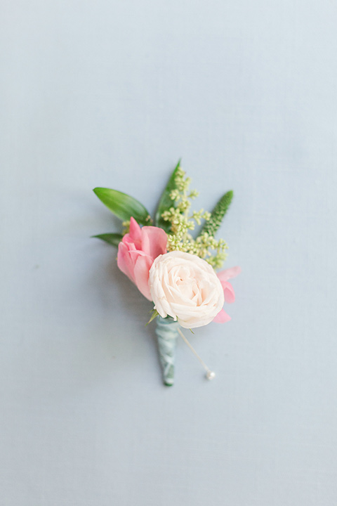  peony pink and white boutionniere 