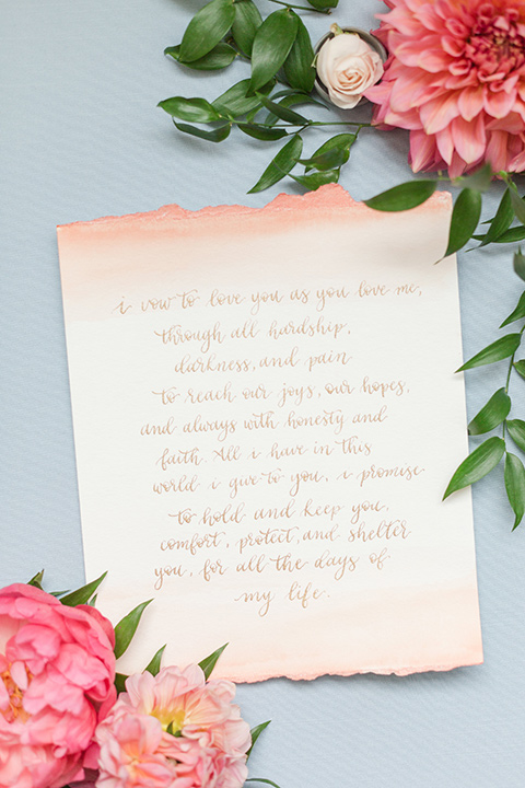  wedding vows on pastel colored paper 