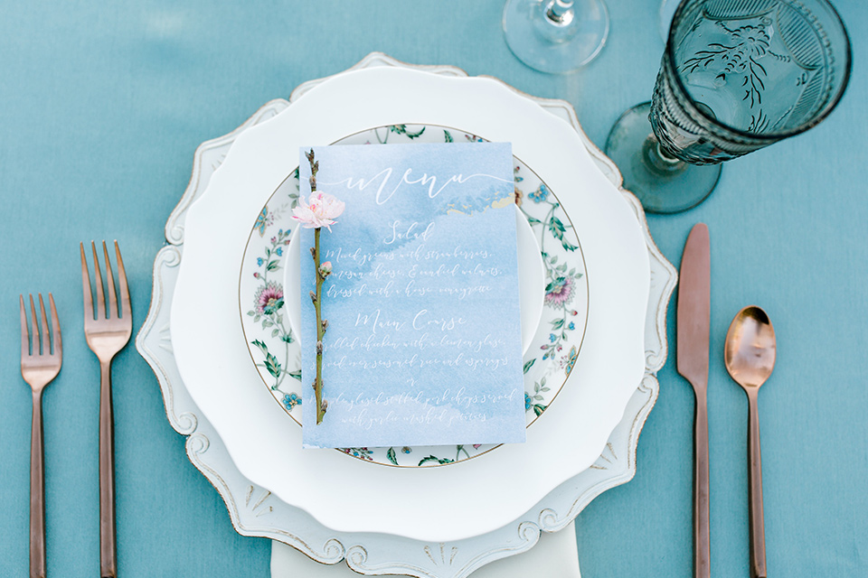  blue linens with white flatware