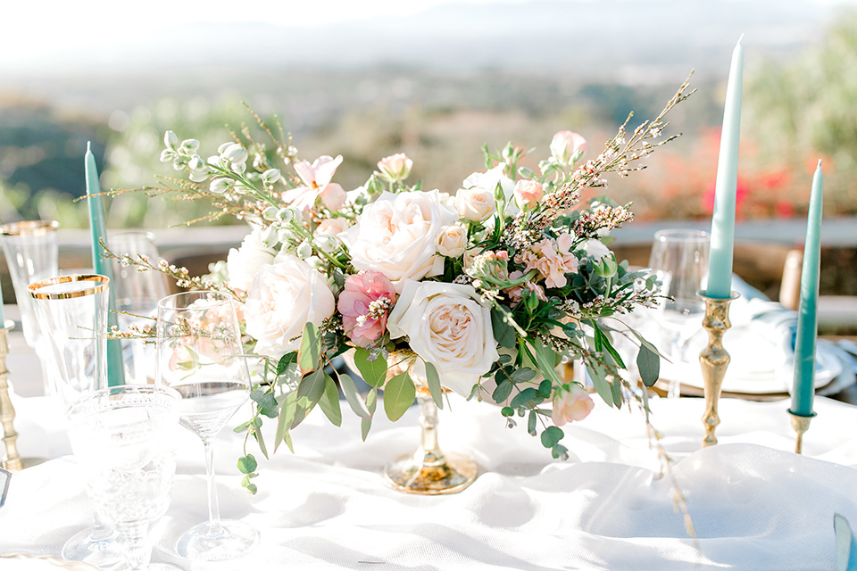  blue linens with white flatware 