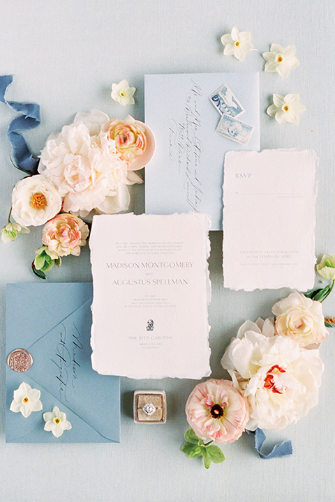  light blue invitations with flowers