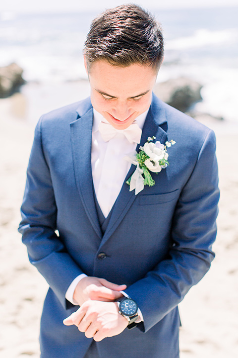 Blue suit beach wedding best sale