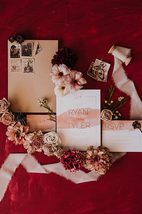 white and pink invitations