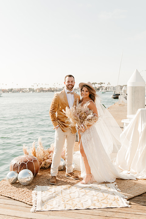  1970s golden hour boat elopement – couple at ceremony 