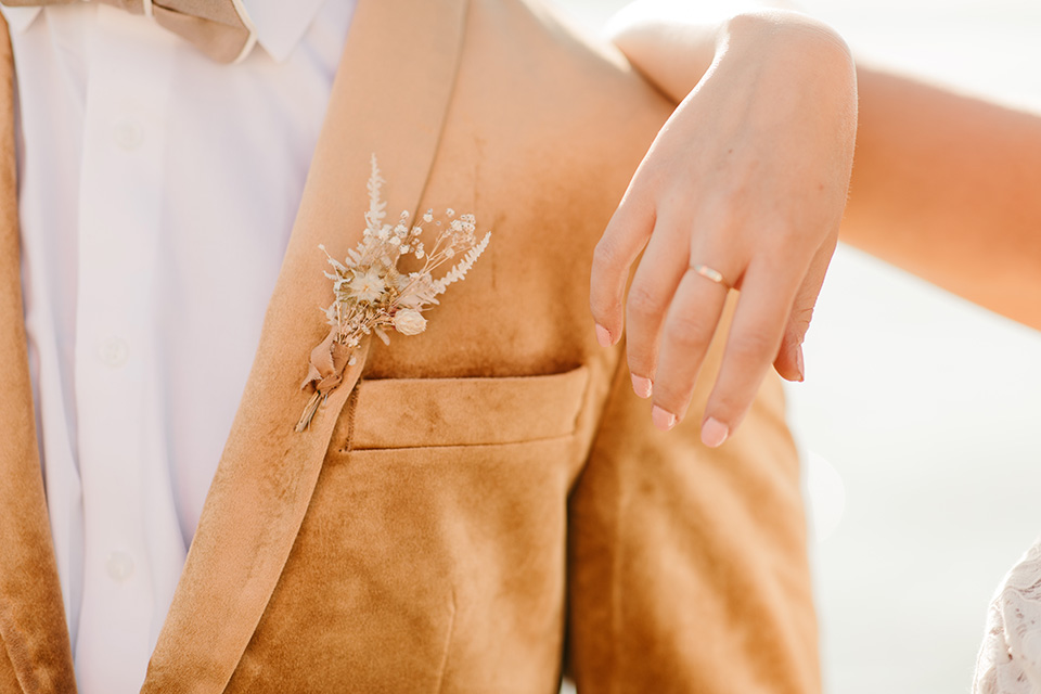  1970s golden hour boat elopement – groom close 