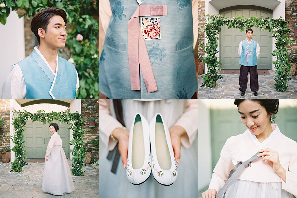  bride and groom in Korean attire