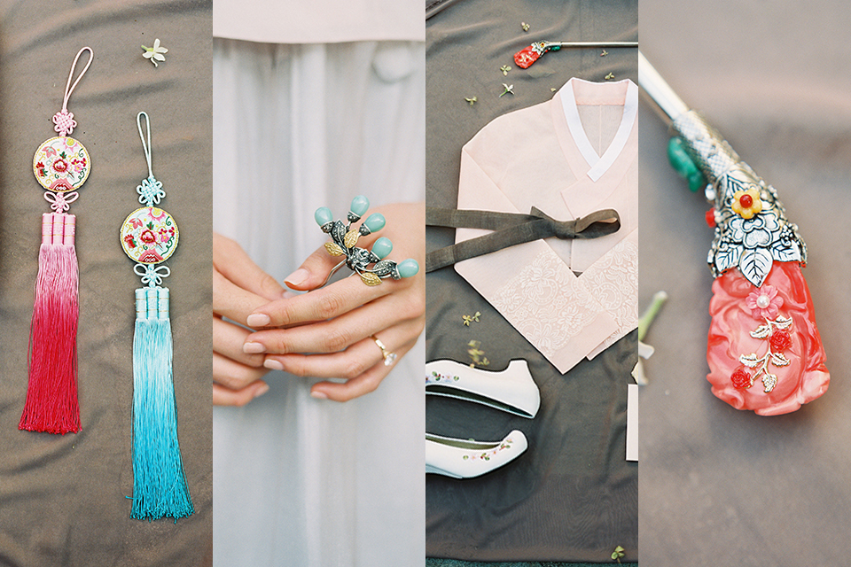  bride and groom in Korean attire