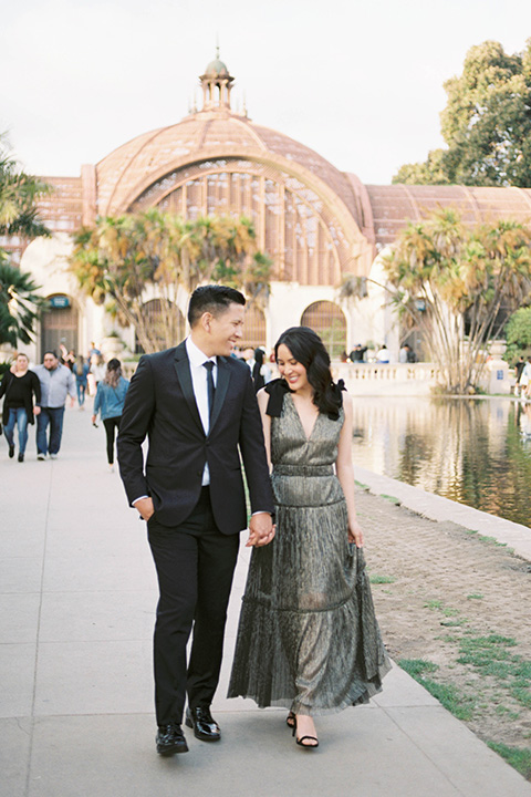  bride and groom eloping at balboa park – couple walking 